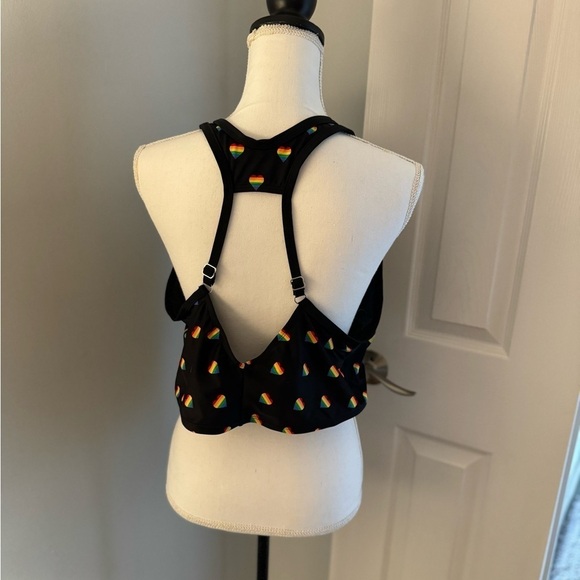 Sirena Brand Black Bikini/Tankini Top with rainbow Hearts High Neck Size 2XL - Picture 3 of 9